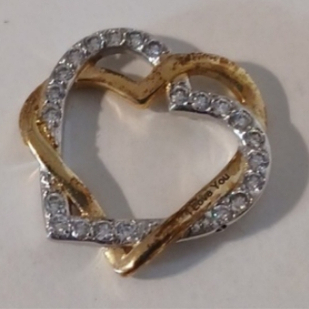 2/$50 Double Heart Gold & Silver Rhinestone Necklace Charm